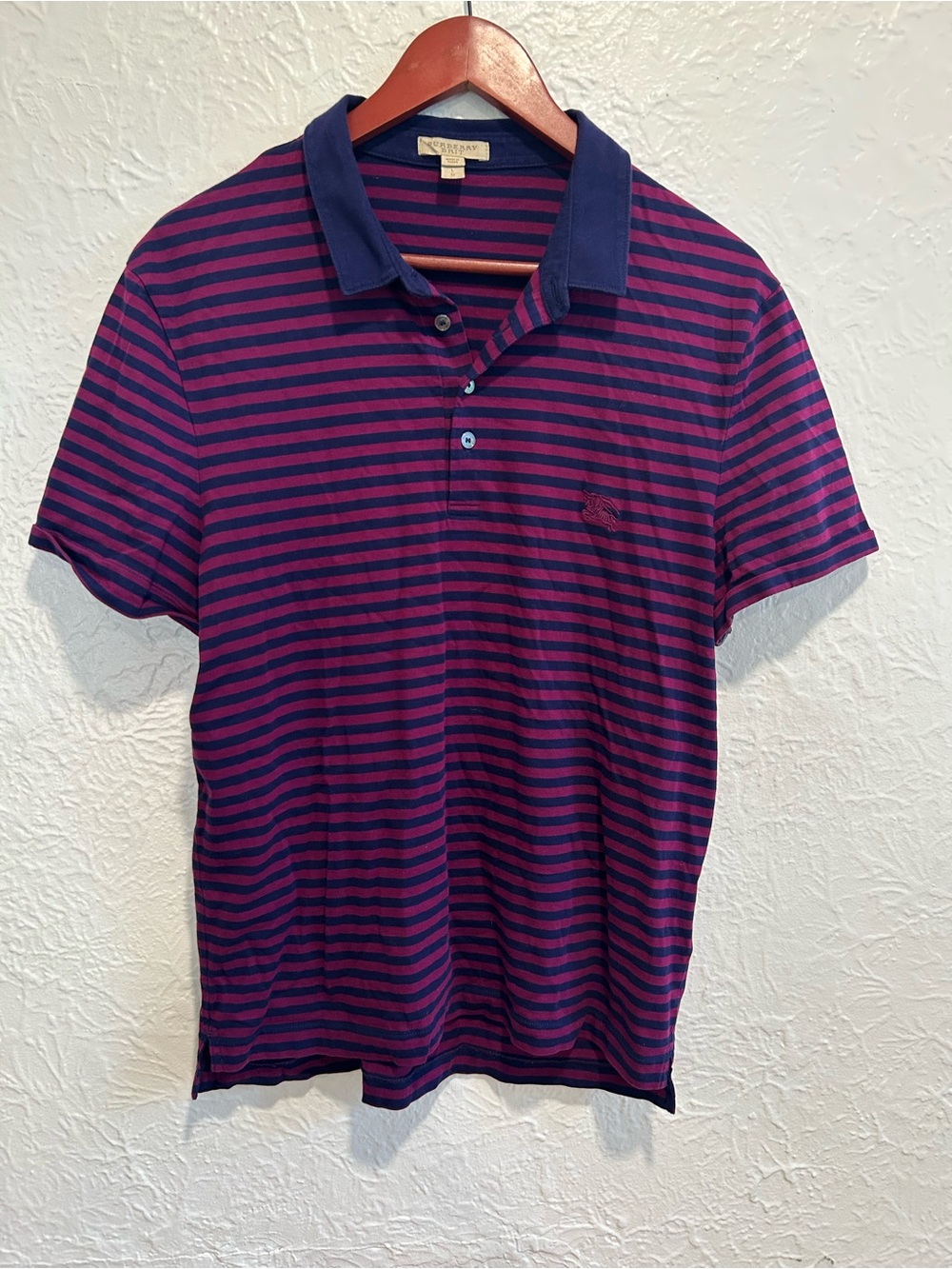 Burberry Purple and Navy Striped Polo Shirt